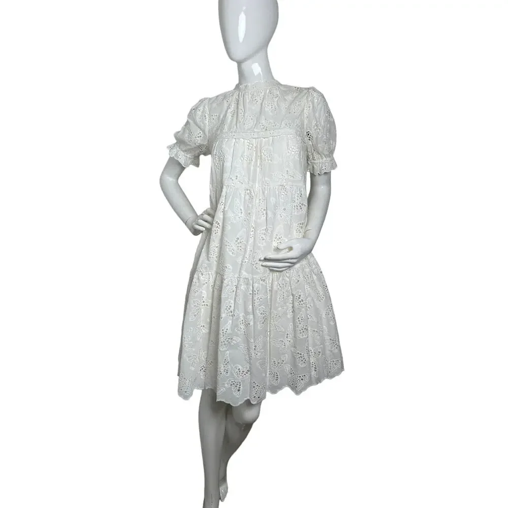 Kate Spade Butterfly Eyelet Tiered mainline Dress in Fresh White M